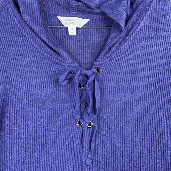 Market & Spruce Hoodie XXL Purple Knit Stretch Hooded Long Sleeve Ribbed Sweater - Picture 2 of 8